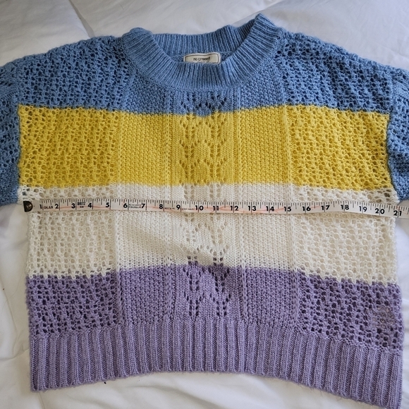 No Comment Loose Open Knit Striped Sweater Bold Bright Junior XL Long Sleeve - Picture 5 of 8